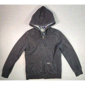 Matix Asher Mens sz L Black Quilted Fleece Hoodie Full Zip Jacket Vintage